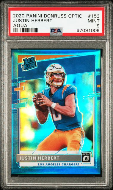 2020 Donruss Optic Aqua Holo #153 Justin Herbert #085/299 PSA 9 (Rookie)