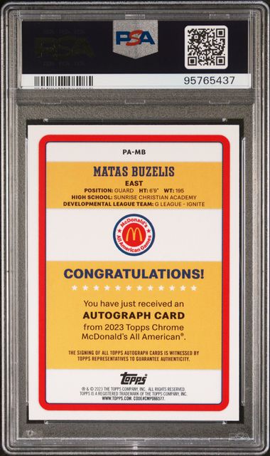 2023 Topps Chrome McDonald's All American Gameday Paper Auto #PAMB Matas Buzelis PSA 8