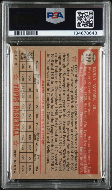 1952 Topps #277 Early Wynn PSA 3