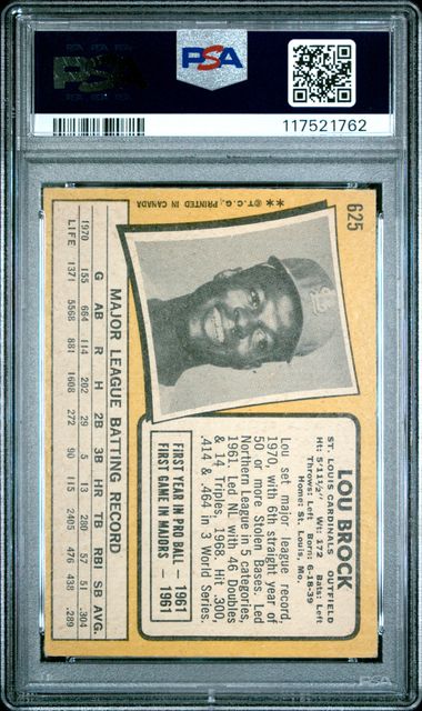 1971 O-Pee-Chee #625 Lou Brock PSA 3