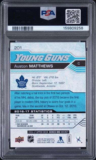 2016-17 Upper Deck #201 Auston Matthews PSA 10 (Rookie)