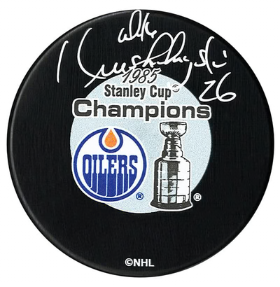Mike Krushelnyski Autographed Edmonton Oilers 1985 Stanley Cup Champions Puck (COJO Sports)