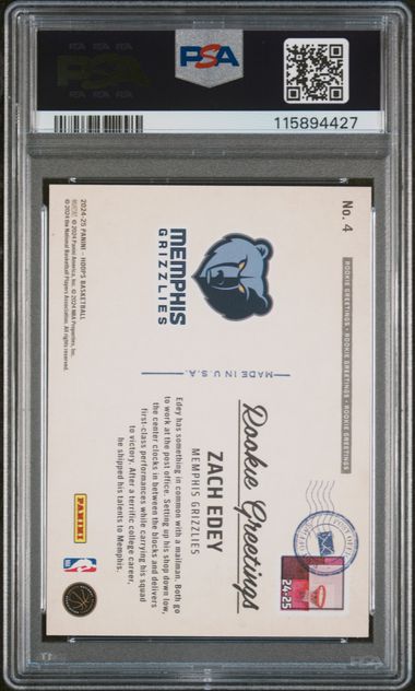 2024-25 Hoops Rookie Greetings Winter Holo #4 Zach Edey PSA 9 (Rookie)