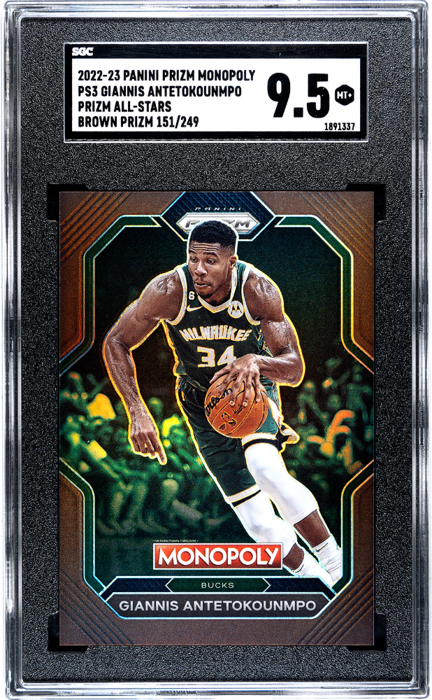 2022-23 Panini Prizm Monopoly Prizm All-Stars Brown Prizm #PS3 Giannis Antetokounpo #151/249 SGC 9.5