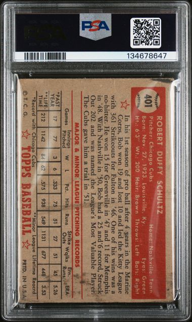 1952 Topps #401 Bob Schultz PSA 1