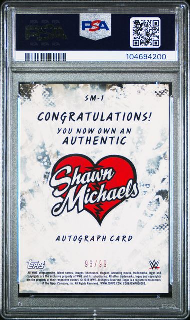 2018 Topps WWE Road to Wrestlemania Shawn Michael Auto #SM-1 Shawn Michaels #93/99 PSA 10