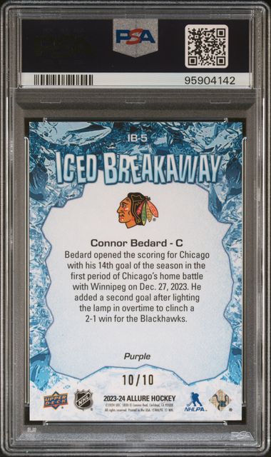 2023-24 Upper Deck Allure Iced Breakaway Purple #IB5 Connor Bedard #10/10 PSA 9 (Rookie)