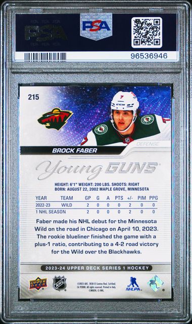 2023-24 Upper Deck #215 Brock Faber PSA 10 (Rookie) | Eastridge Sports Cards