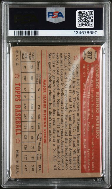 1952 Topps #317 Connie Marrero PSA 2(MK)