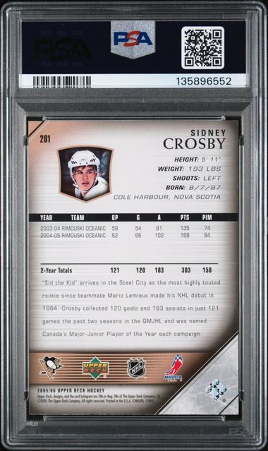 2005-06 Upper Deck #201 Sidney Crosby PSA 10 (Rookie)
