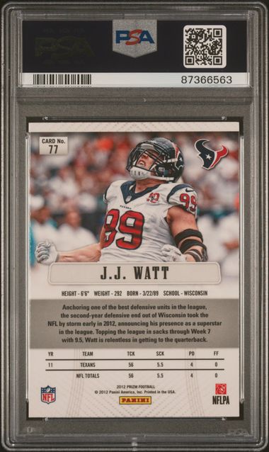2012 Panini Prizm #77 J.J. Watt PSA 8