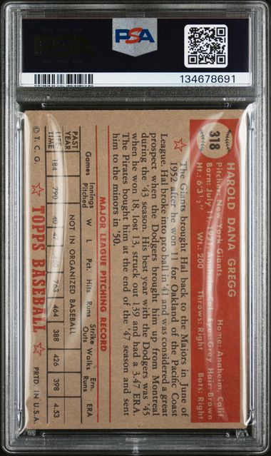1952 Topps #318 Hal Gregg PSA 3.5