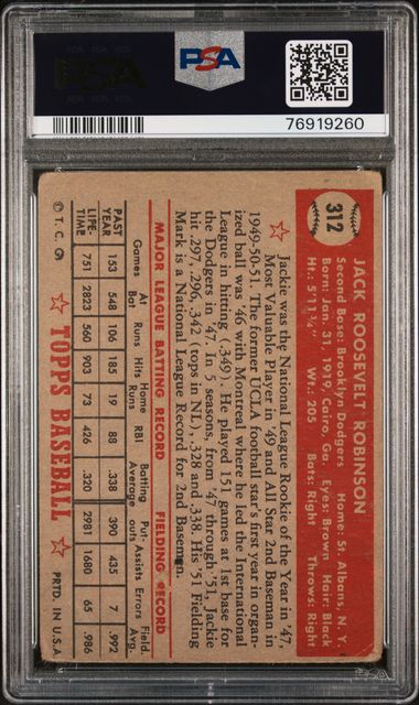 1952 Topps #312 Jackie Robinson PSA 1.5(MK)