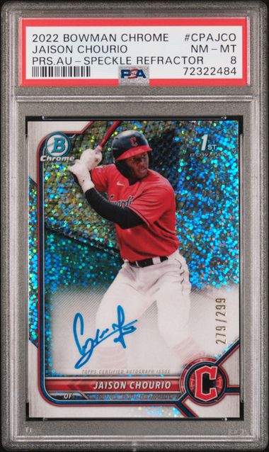 2022 Bowman Chrome Prospect Auto Speckle Refractor #CPAJCO Jaison Chourio #279/299 PSA 8