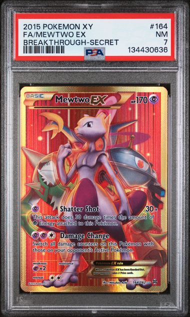 2015 Pokemon Breakthrough #164 Mewtwo EX  - Secret Rare Full Art PSA 7