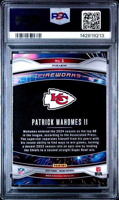 2024 Panini Prizm Fireworks Green Prizm #1 Patrick Mahomes II PSA 10