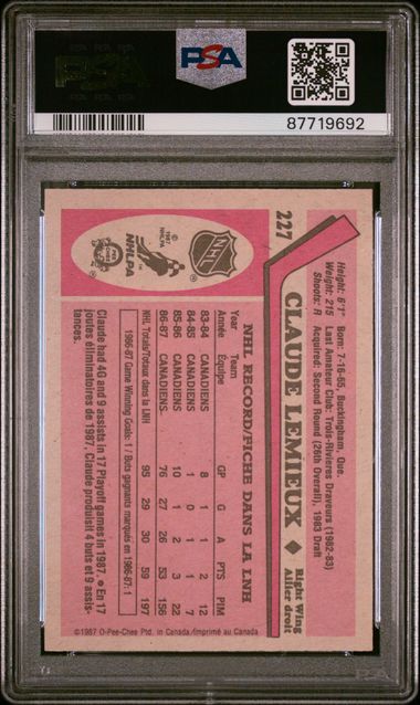 1987-88 O-Pee-Chee #227 Claude Lemieux PSA 9 (Rookie) | Eastridge Sports Cards