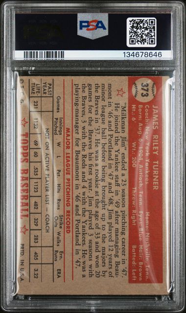1952 Topps #373 Jim Turner PSA 3