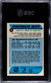 1986-87 O-Pee-Chee #53 Patrick Roy SGC 6 (Rookie)