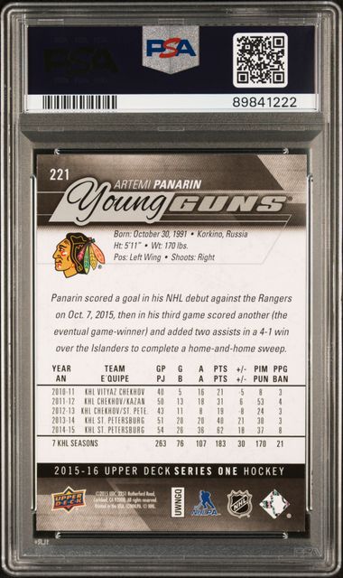 2015-16 Upper Deck #221 Artemi Panarin PSA 10 (Rookie)