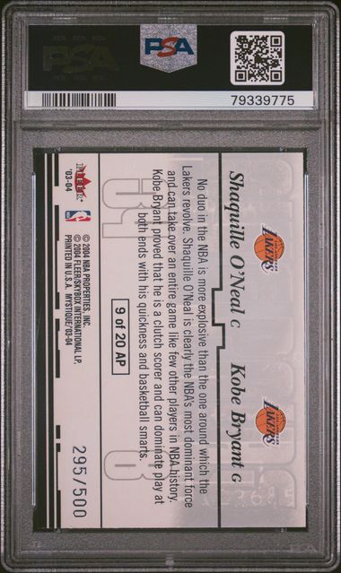 2003-04 Fleer Mystique Awe Pairs #9 Shaquille O'Neal/Kobe Bryant #295/500 PSA 8
