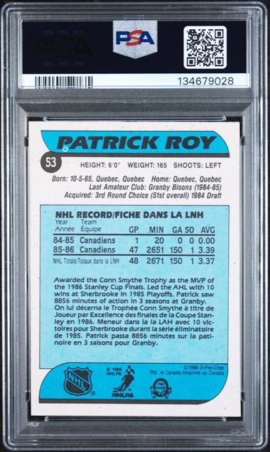 1986-87 O-Pee-Chee #53 Patrick Roy PSA 5 (Rookie)