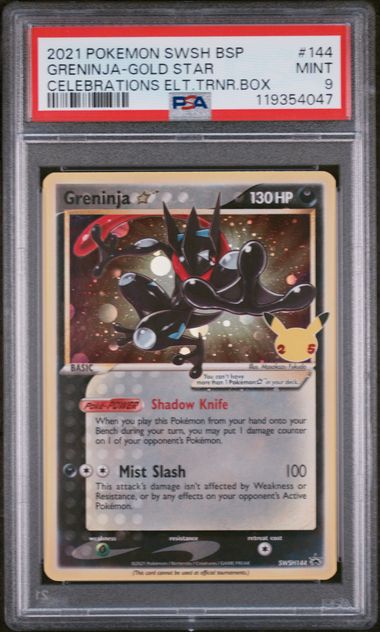 2021 Pokemon Celebrations ETB Promo #144 Greninja- Gold Star PSA 9