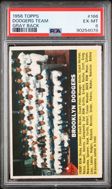 1956 Topps Gray Back #166 Brooklyn Dodgers PSA 6