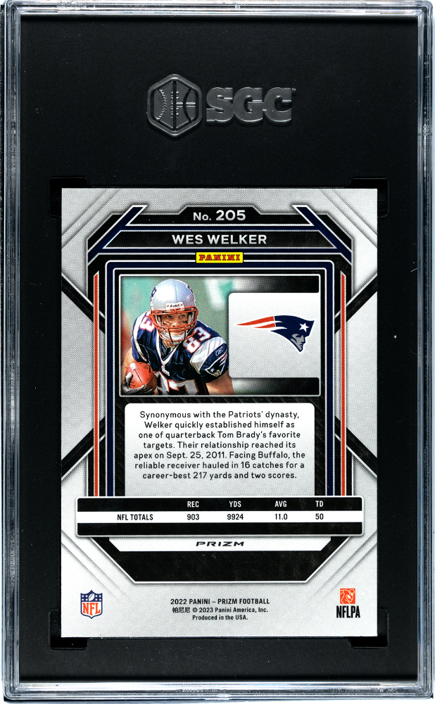 2022 Panini Prizm Red Sparkle Prizm #205 Wes Welker SGC 10