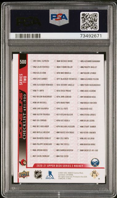 2020-21 Upper Deck Exclusives #500 Tim Stutzle/Dylan Cozens #100/100 PSA 9 (Rookie)
