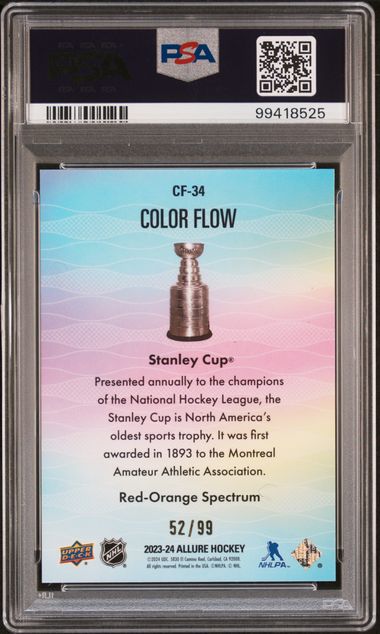 2023-24 Upper Deck Allure Color Flow Red-Orange Spectrum #CF34 Stanley Cup #52/99 PSA 9