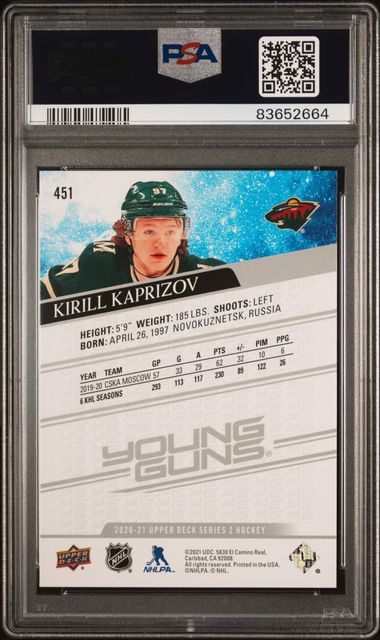 2020-21 Upper Deck #451 Kirill Kaprizov PSA 9 (Rookie) | Eastridge Sports Cards