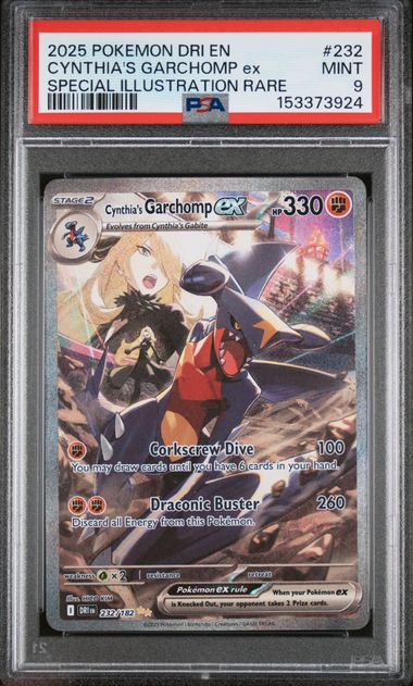 2025 Pokemon Destined Rivals #232 Cynthia's Garchomp ex - Special Illustration Rare PSA 9
