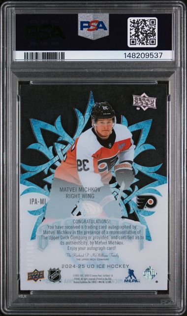 2024-25 Upper Deck Ice Premieres Autograph #IPA-MI Matvei Michkov #031/199 PSA 8 (Rookie)