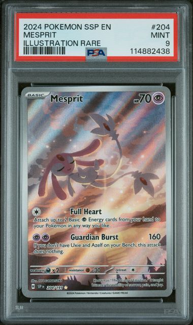 2024 Pokemon Surging Sparks #204 Mesprit- Illustration Rare PSA 9