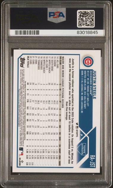 2023 Topps Chrome Rookie Autograph Gold Refractor #RAJST Justin Steele #17/50 PSA 8 (Rookie)