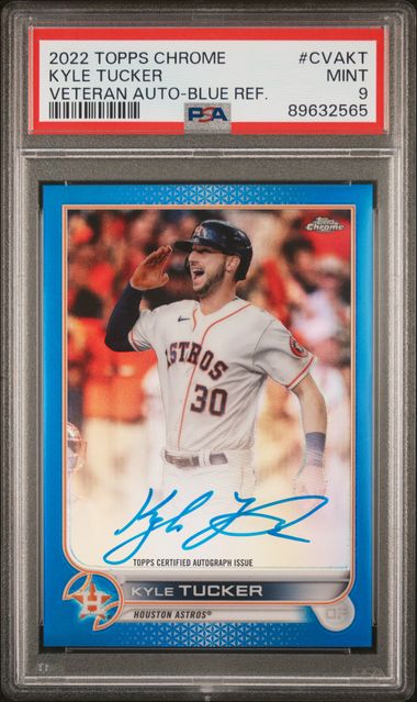 2022 Topps Chrome Veteran Autograph Blue Refractor #CVAKT Kyle Tucker #007/150 PSA 9