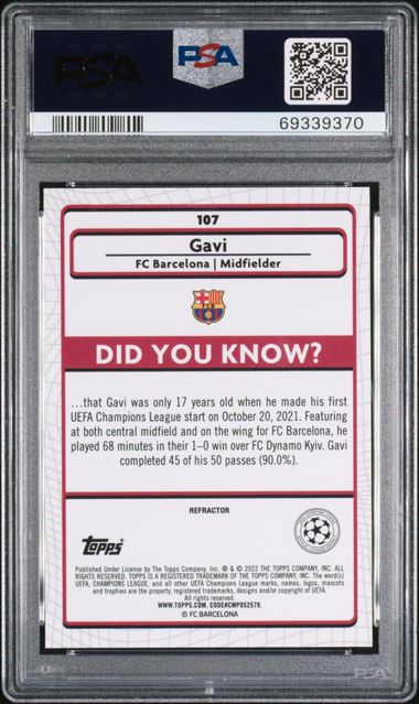 2021-22 Merlin Chrome UEFA Refractor #107 Gavi PSA 10 (Rookie)