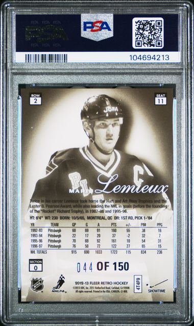 2012-13 Fleer Retro Flair Showcase Row 2 Legacy Collection #11 Mario Lemieux #044/150 PSA 8 | Eastridge Sports Cards