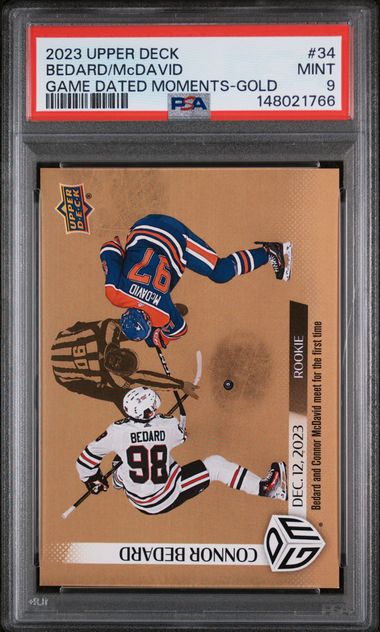 2023-24 Upper Deck Game Dated Moments Gold #34 Connor Bedard/Connor McDavid PSA 9 (Rookie) (Limited to 100)