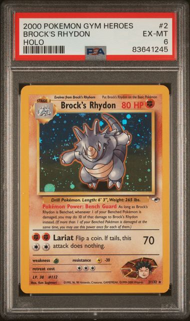 2000 Pokemon Gym Heroes Unlimited #2 Brock's Rhydon - Holo PSA 6
