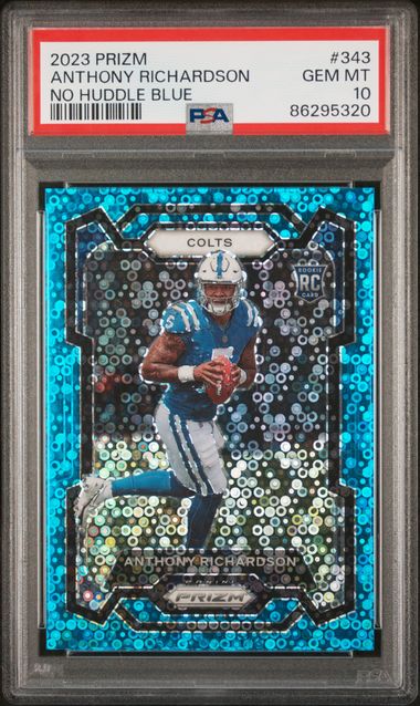 2023 Panini Prizm No Huddle Blue Prizm #343 Anthony Richardson #63/95 PSA 10 (Rookie)