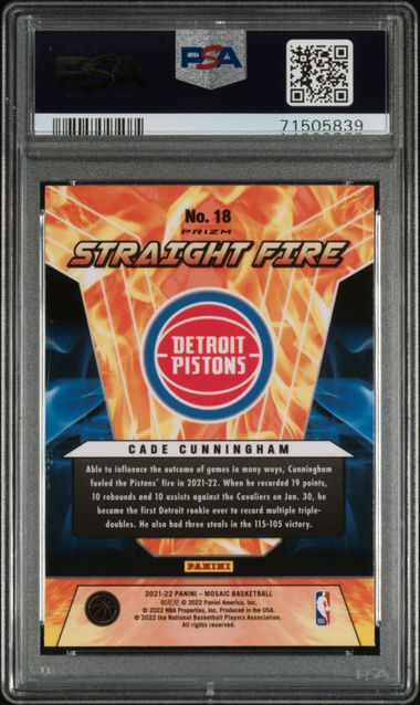 2021-22 Mosaic Straight Fire #18 Cade Cunningham PSA 10 (Rookie)