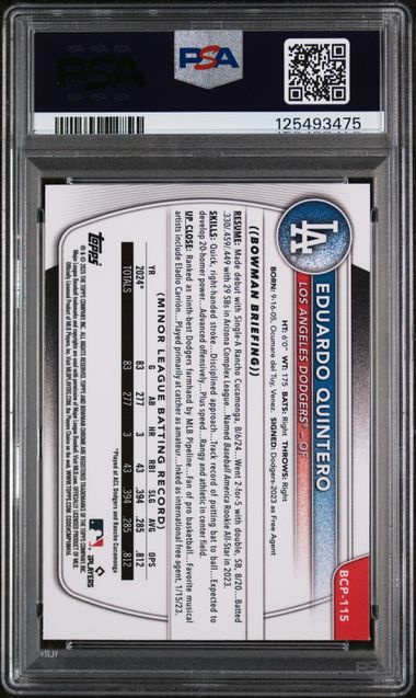 2025 Bowman Chrome Prospect Yellow Wave Refractor #BCP115 Eduardo Quintero #18/75 PSA 9