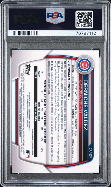 2023 Bowman Chrome Prospect Autograph #CPADV Derniche Valdez PSA 10