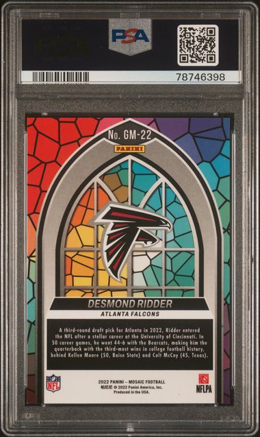 2022 Panini Mosaic Glass Mosaic #GM22 Desmond Ridder PSA 9 (Rookie)