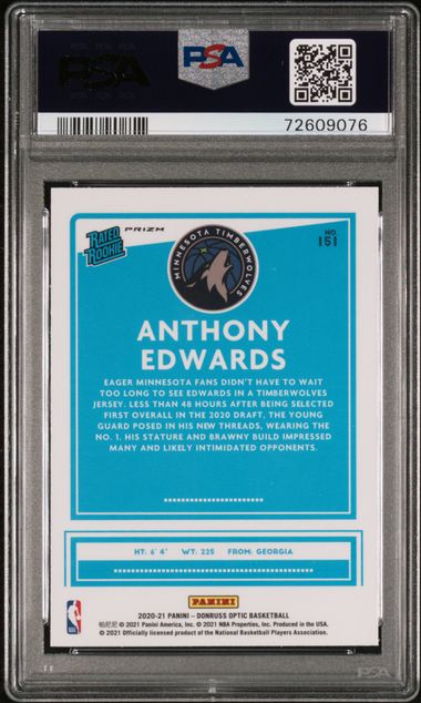 2020-21 Donruss Optic Purple #151 Anthony Edwards PSA 10 (Rookie)