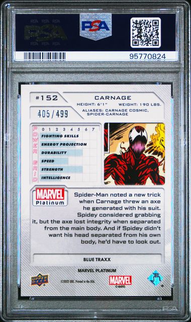 2023 Upper Deck Marvel Platinum Blue Traxx #152 Carnage #405/499 PSA 10 | Eastridge Sports Cards