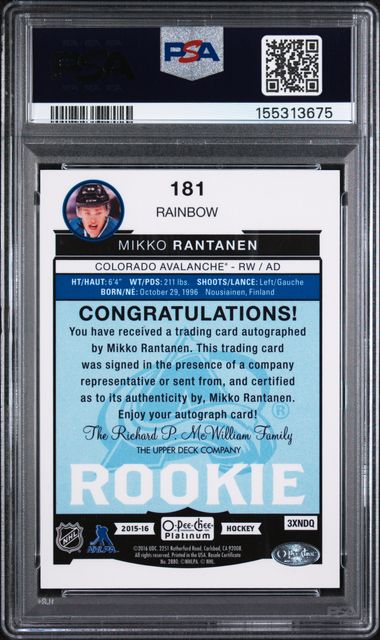 2015-16 O-Pee-Chee Platinum Autograph Rainbow #181 Mikko Rantanen PSA 9 (Rookie)