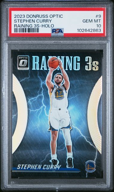 2023-24 Donruss Optic Raining 3s Holo #9 Stephen Curry PSA 10